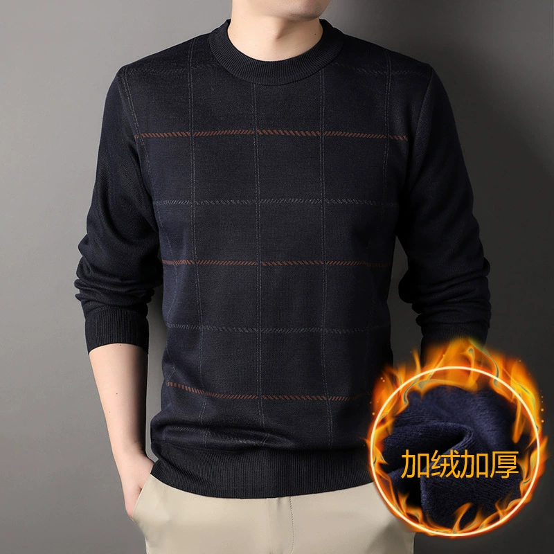 Мужчины среднего и пожилого возраста свитер папа весенний и осенний круглый воротник пуловер нижний свитер осенний свитер дедушка свитер теплый свитер