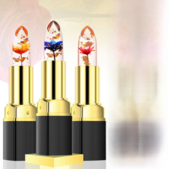 Cross-border cosmetic flowers and fruits red lips thousand colors temperature-changing moisturizing jelly changing gold leaf lip balm wholesale