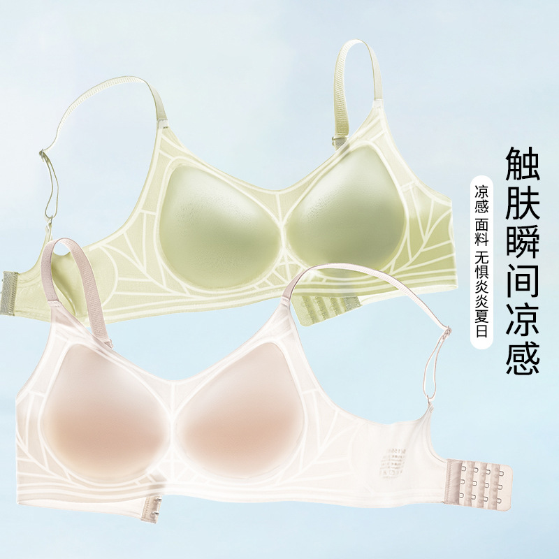 Hielo frío suave soporte ropa interior damas sin marcas sin anillo de acero sujetador recopilación anti-caída soporte superior fijo copa sujetador
