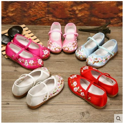 Обувь Hanfu для девочек, старинная детская обувь с вышивкой, этнический Детский костюм, старая Пекинская Тканевая обувь, маленькая принцесса, обувь Cheongsam
