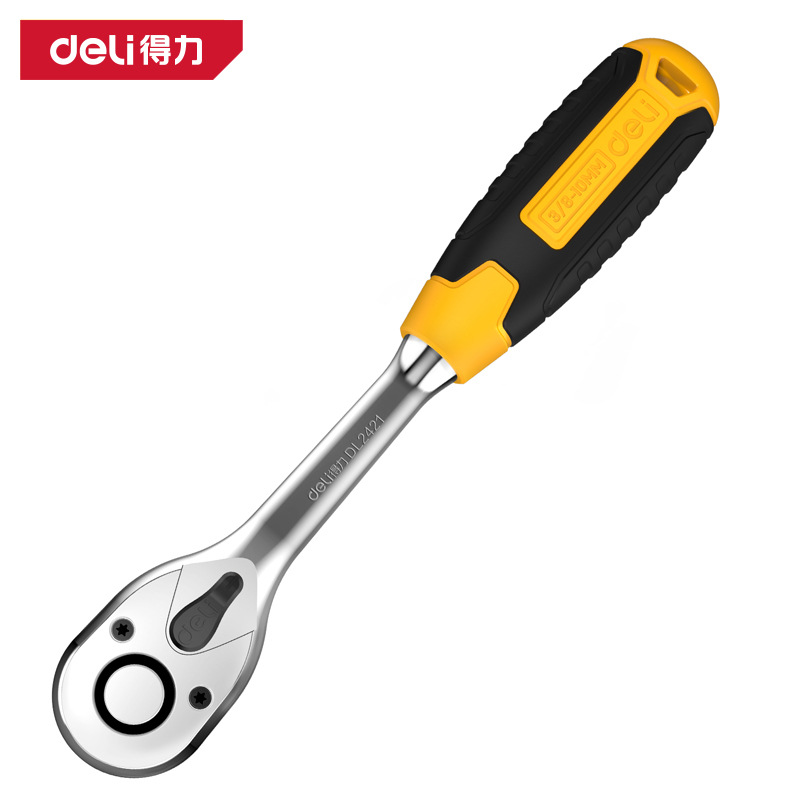 得力(deli) DL2421快速脱落直柄棘轮扳手45T 10mm专业级铬钒钢