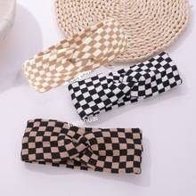 棋盘格洗脸发带2024年头饰秋冬头带束发带女绑发格纹发箍复古风
