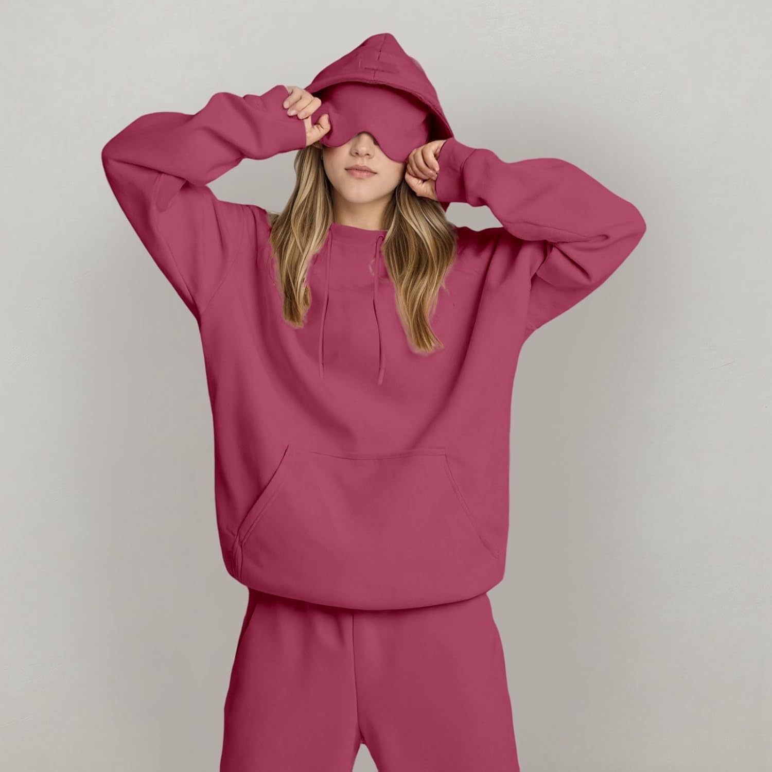 Women's Solid Colour Hooded Jumper Casual Pullover Top_voghion.com