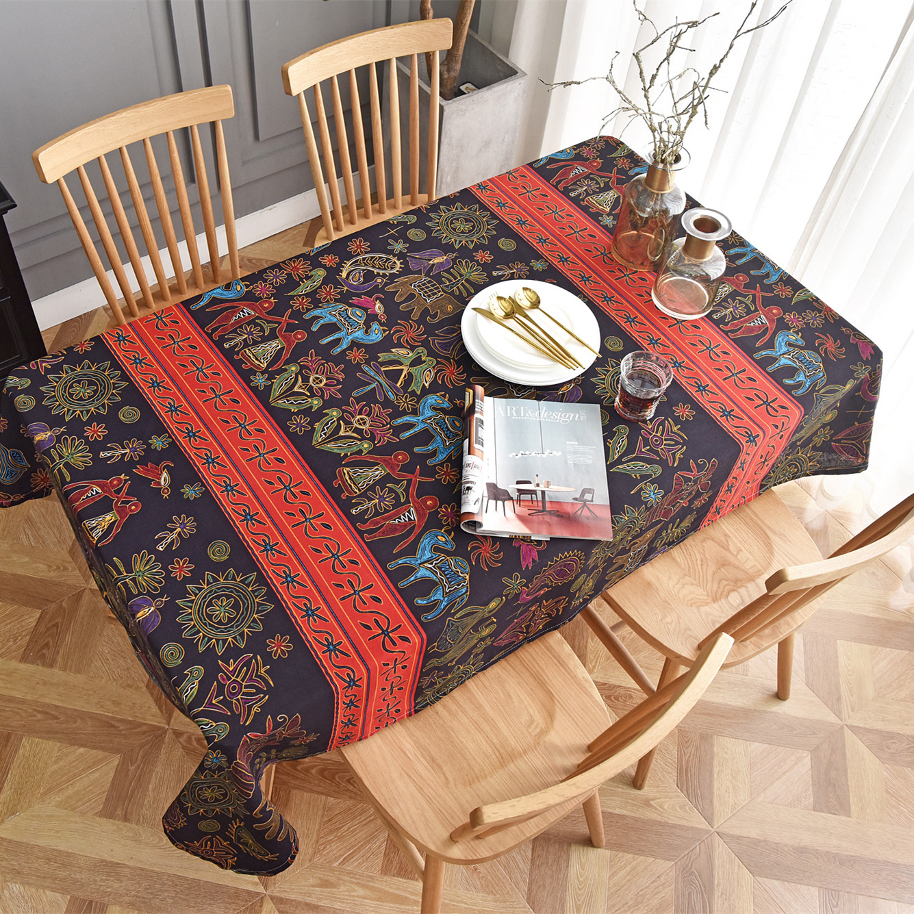 麻棉数码印花布料 碎花布料田园风布料民族风复古碎花裙子连衣裙