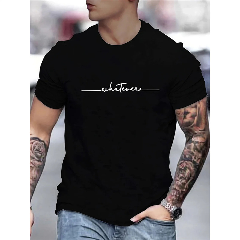 European Size T-Shirt European and American European Size Round Neck Cross-Border T-Shirt Casual Large Size Men's Text Interesting Export Printed Cotton