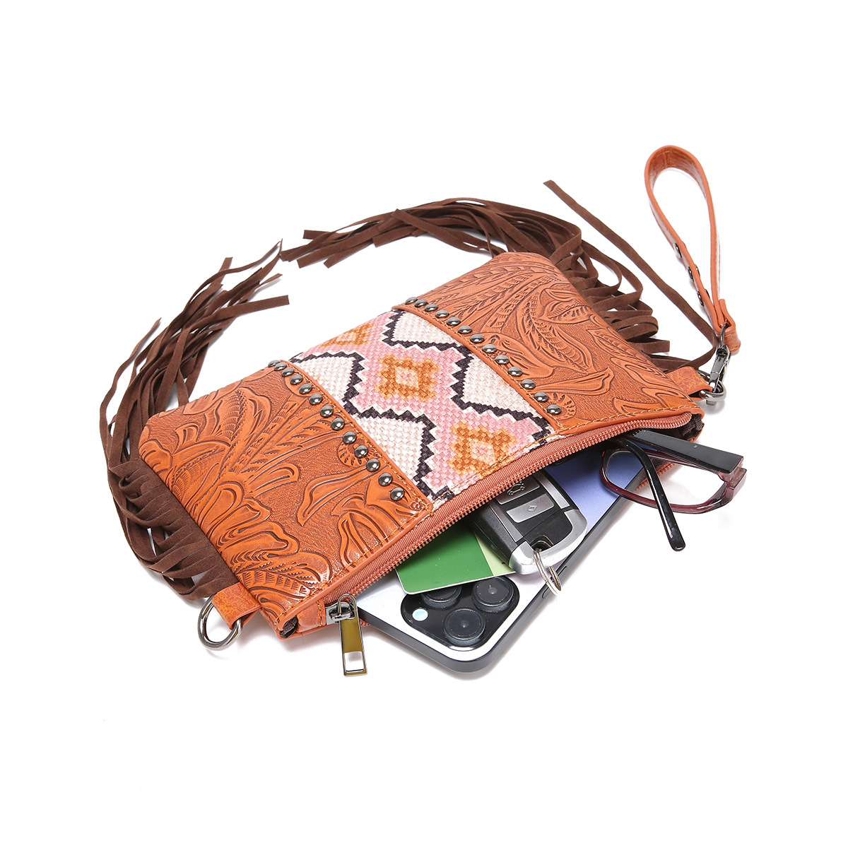 Intaglio in pelle di Boemia occidentale stampata in cotone e lino con borsetta e borsa a tracolla_voghion.com