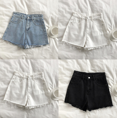 Women's Summer Jeans Shorts with Frayed Hem High-Waist Slimming Loose Wide Leg Super Short A-Line Hot Pants Trendy
