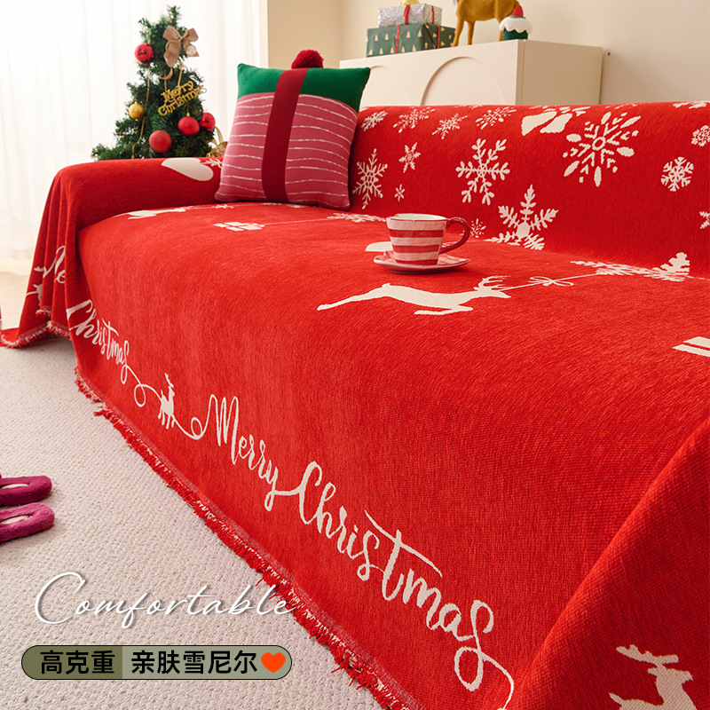 Navidad sensación de sofá cubierta Chenille estilo americano festivo toalla de sofá roja decoración antideslizante cubierta transfronteriza