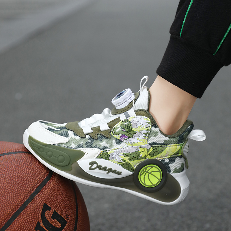Tênis esportivos infantis de basquete com fivela giratória para meninos, primavera de 2023, novos tênis de corrida de malha para meninos_voghion.com