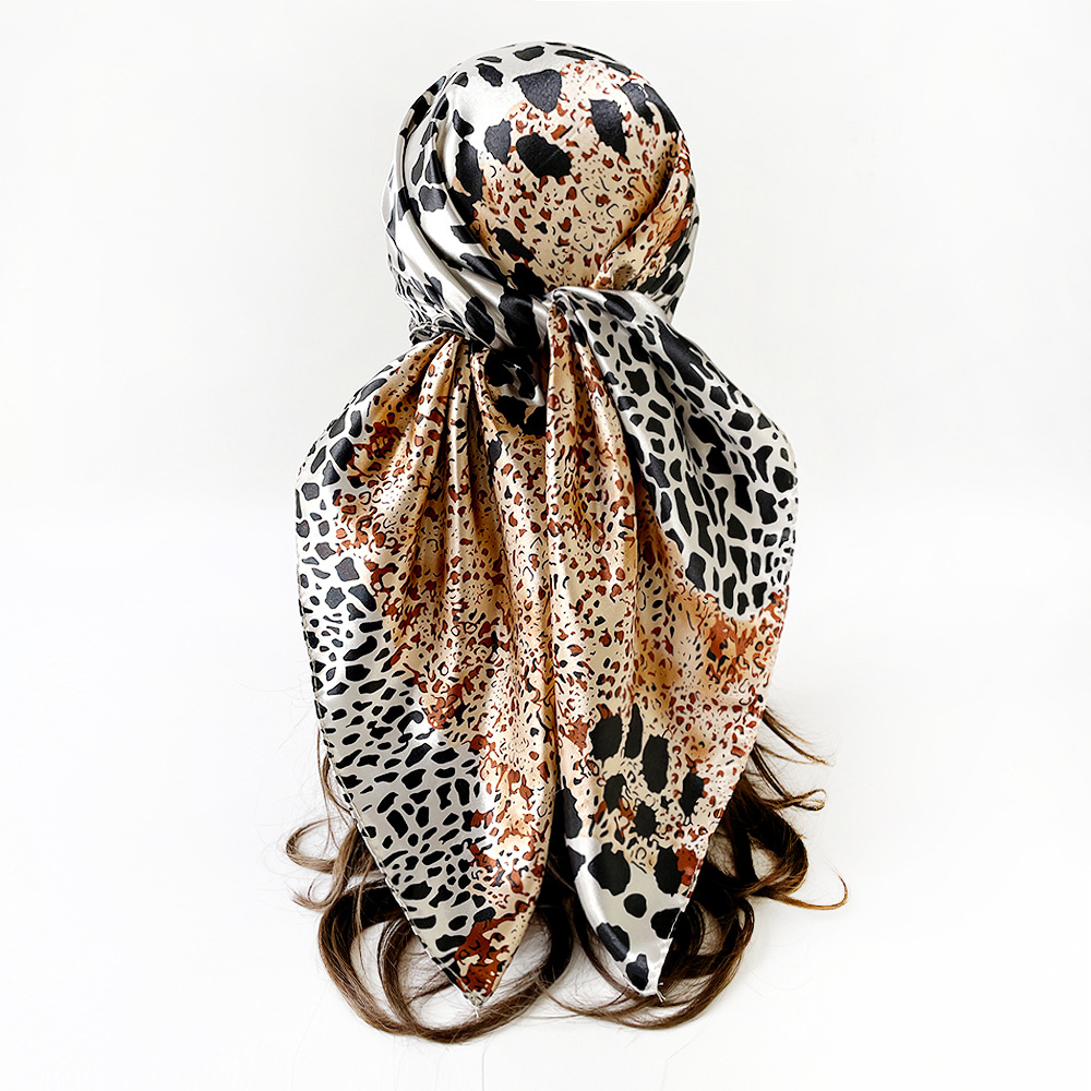 Leopard Print Satin Square Scarf European Style Hijab Shawl_voghion.com