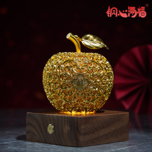 Factory direct copper ornaments "Ping An Filament Apple" real gold plated copper apple desktop decoration New Year gifts