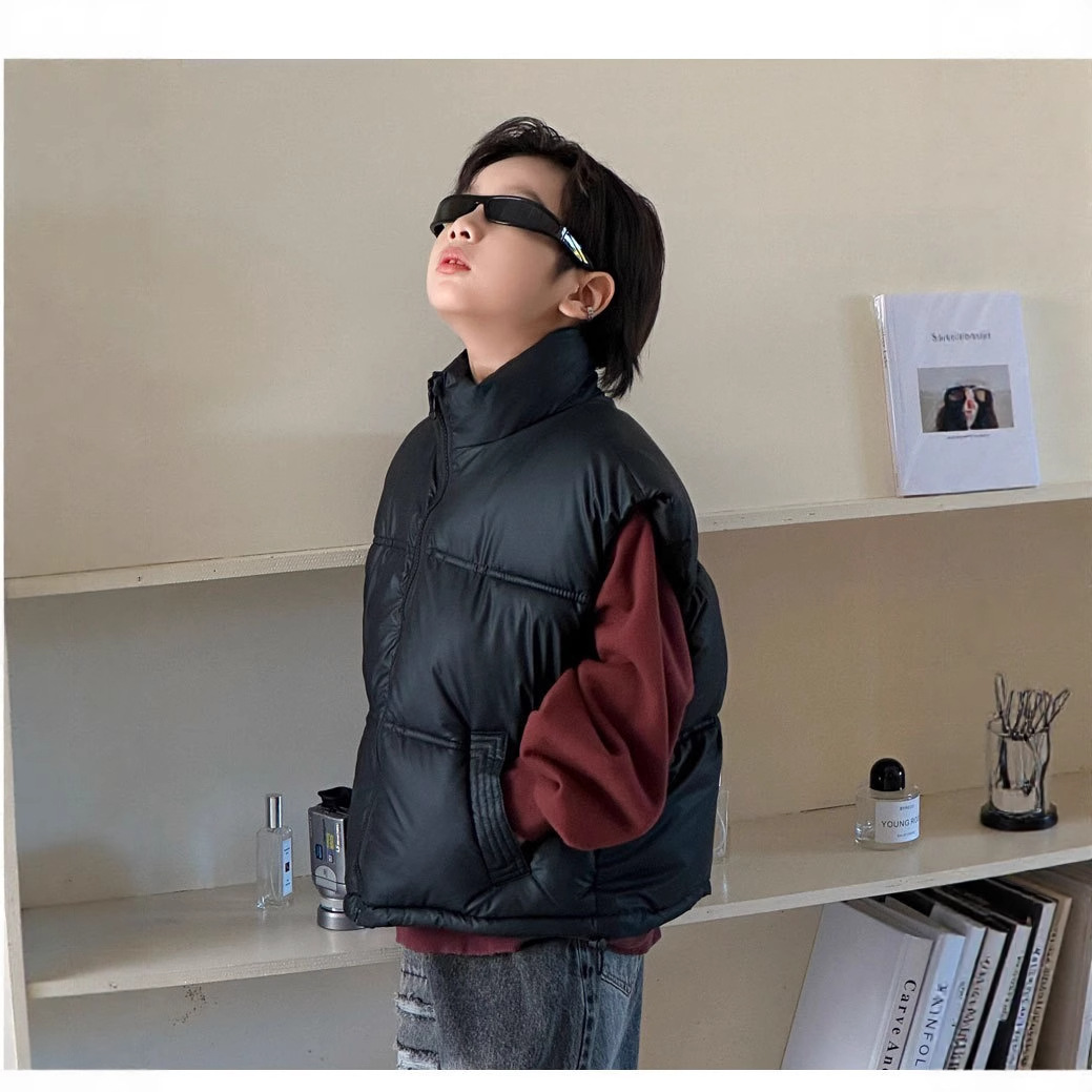 Nuevo chaleco de algodón de piel de cordero para otoño e invierno, chaleco de cuello alto grueso para niños medianos y grandes, moda para niños y niñas