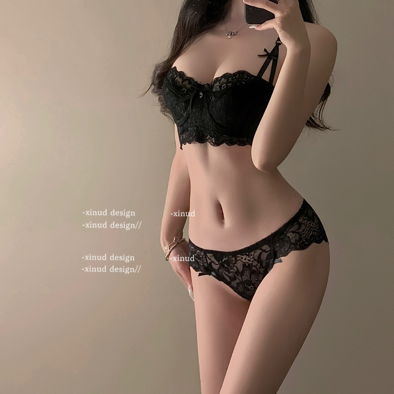 French-Style Sexy Thin Half-Cup Lace Bra Set Comfortable Lingerie for Women Anti-Sagging Lift Pure Desire Bridal Bra