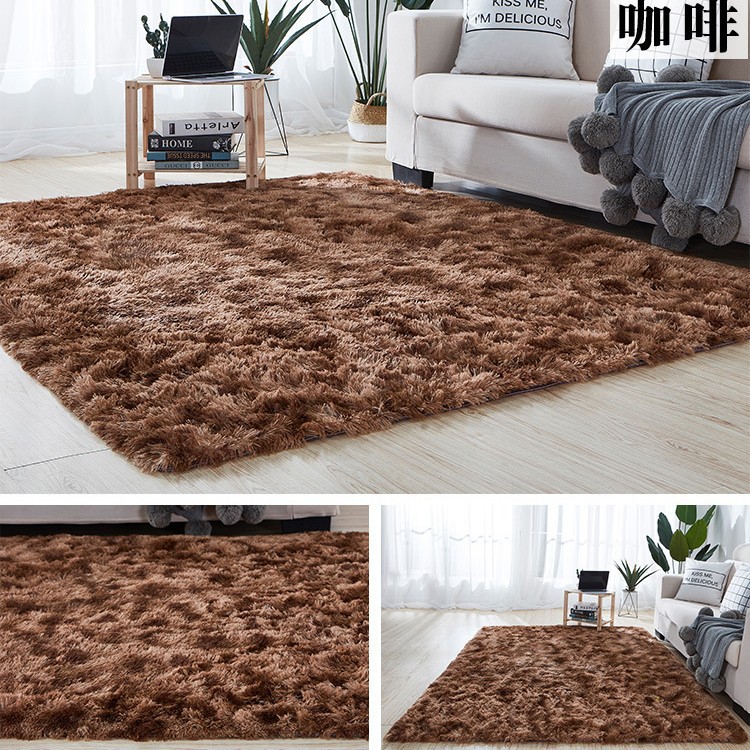 Alfombra teñida de seda de felpa de pelo largo transfronterizo, alfombra de piso, sala de estar, dormitorio, manta de cama resistente a la suciedad y fácil de cuidar