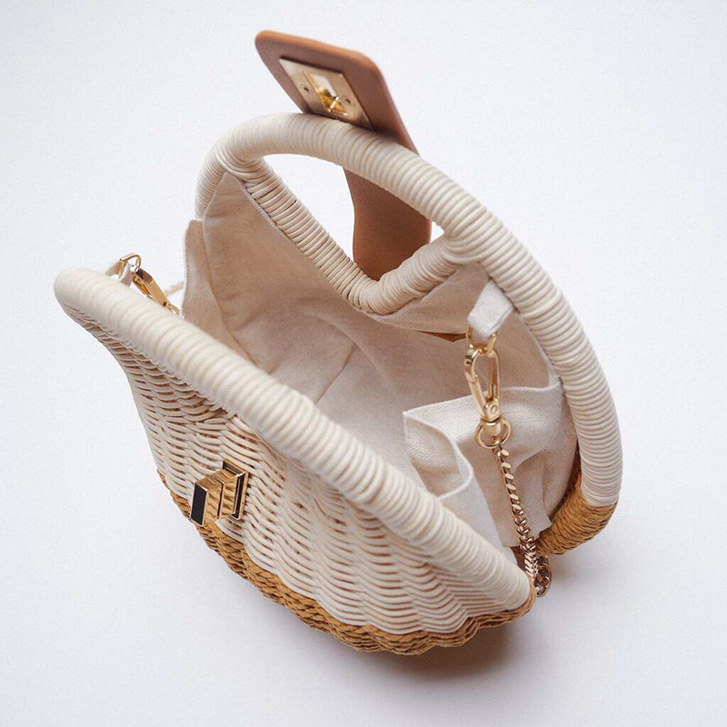 Straw Material Color Block Pattern Spring&Summer Season Women's Small Straw Color Block Vacation Beach Weave Lock Clasp Straw Bag