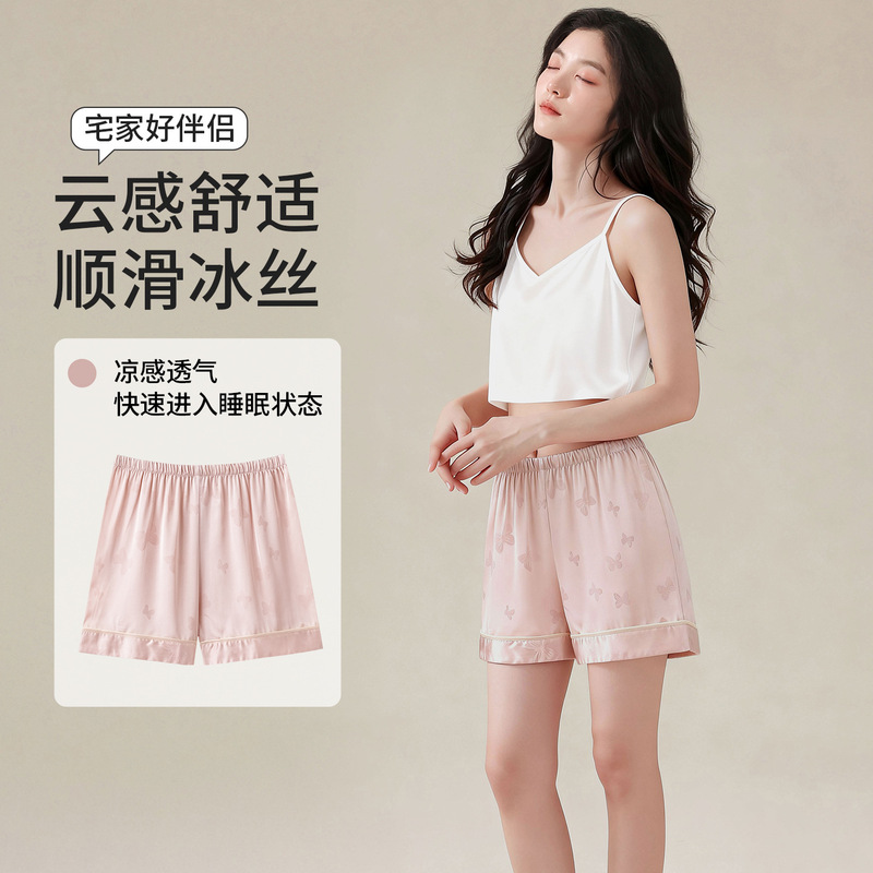 Ice Silk Sleep Pants for Women, Summer Shorts, Thin and Loose Fit, Plus Size, Home Pants, Can Be Worn Outside, Casual and Comfortable Large Shorts