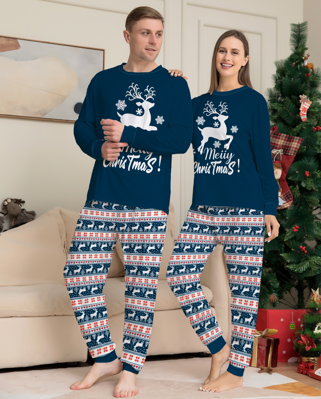 Long Sleeve Sleeve Length Pajamas Family Type Christmas Fashion Deer Home Pajamas