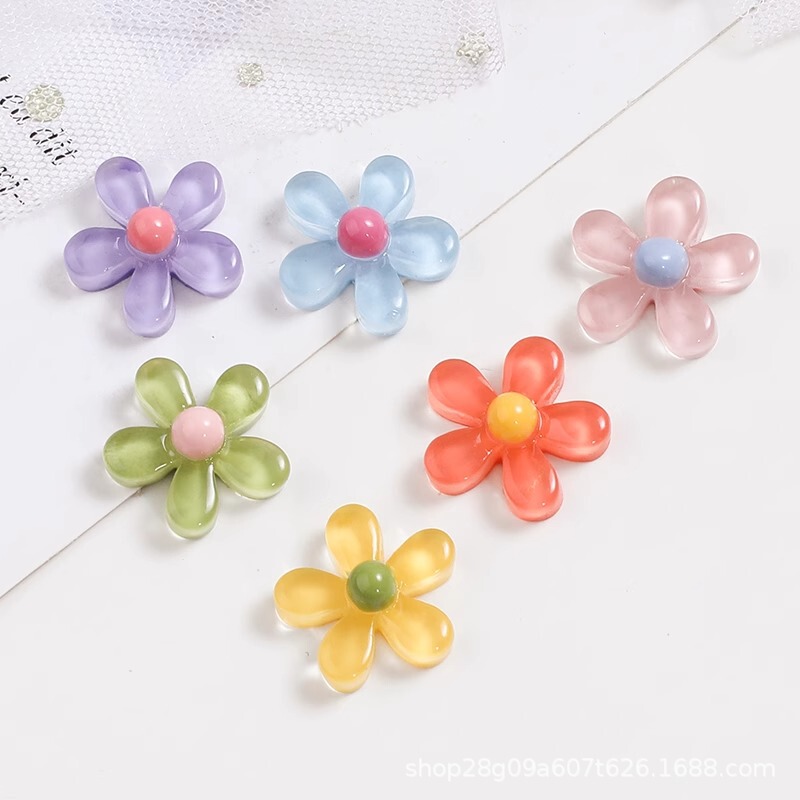 キャンディーカラーの五葉の花の小さな diy 樹脂ジュエリーアクセサリークリーム接着剤手作りヘアピングリッパーヘアバンドアクセサリー材料|undefined