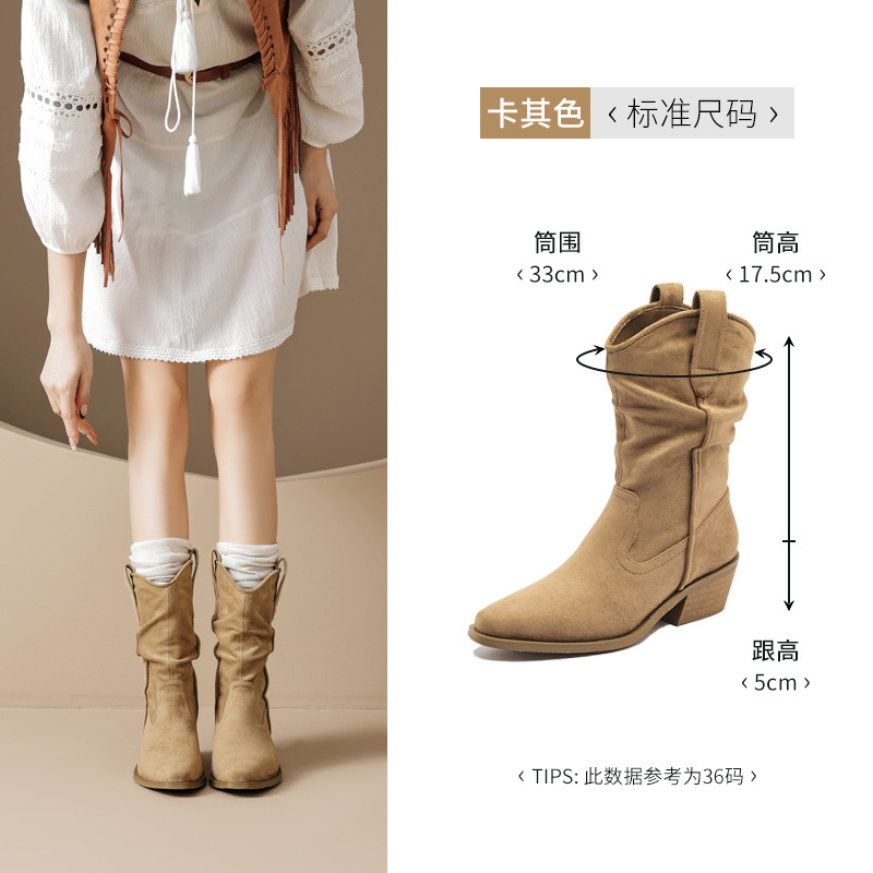 Botas cortas marrones para mujeres 2026 nuevo otoño y invierno con talón grueso Meirard Martin botas de pila retro botas