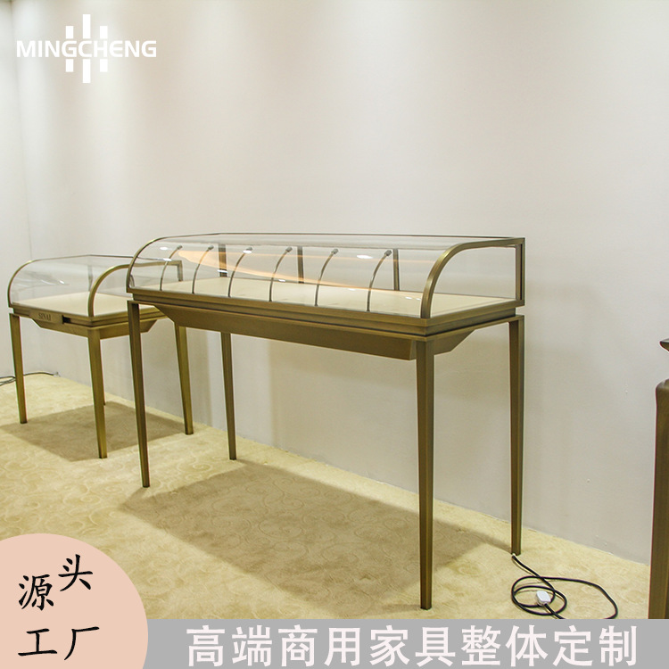 商场中庭珠宝首饰样品柜独立精品直柜中岛圆弧陈列柜商用饰品柜台