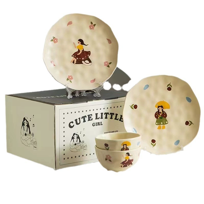 Retro tableware, ceramic cute high quality set, gift box for home use