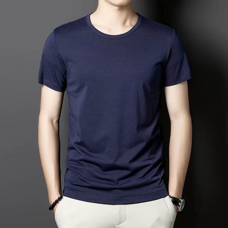 Origen fabricante camiseta de manga corta verano para hombre versión coreana de 140g de poliéster delgado color sólido camisa de fondo estilo delgado 100