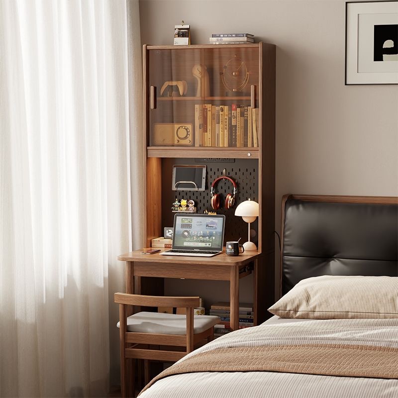 Solid Wood Desk Bookshelf Integrated Wall Bookcase Small Apartment Living Room Bedroom Bedside Foldable Office Narrow Table