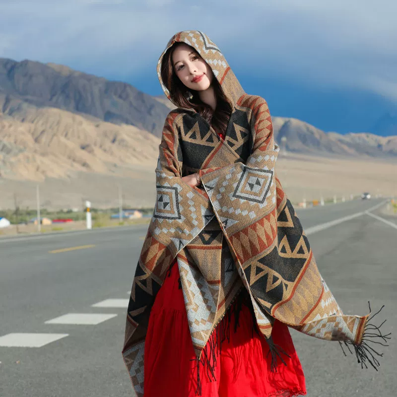 Demi-season trench coat, keep warm cloak, scarf for photo sessions, boho style, increased thickness