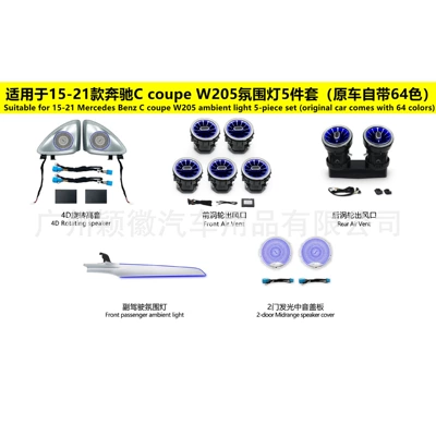 Suitable for Mercedes-Benz C- Class Coupe Two-Door Coupe Running Instrument Light 4D Rotating Topper Midrange Cover Atmosphere Light 64 Colors