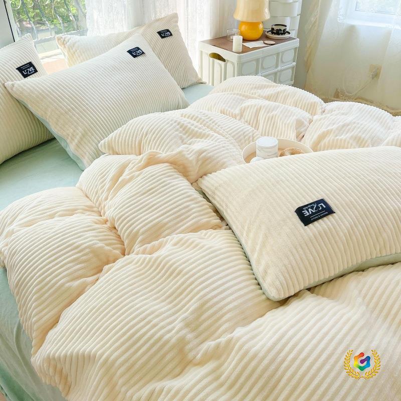 ◓a类珊瑚绒四件套批发冬季加厚保暖法兰绒床单被套南通床上三件