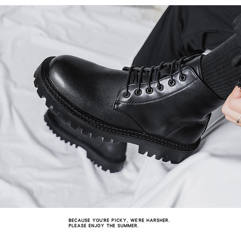 Internet Beliebte Martin-Stiefel für Herren, High-Top, trendige Frühlings- und Herbstschuhe im britischen Retro-Stil, mittelhohe Lederschuhe, erhöhte schwarze Lederstiefel_voghion.com