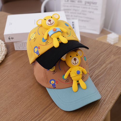 Children's Hats Korean Style Boys and Girls Cartoon Little Bear Baseball Cap Spring Baby Sunshade Baseball Cap Trendy 2479-11 