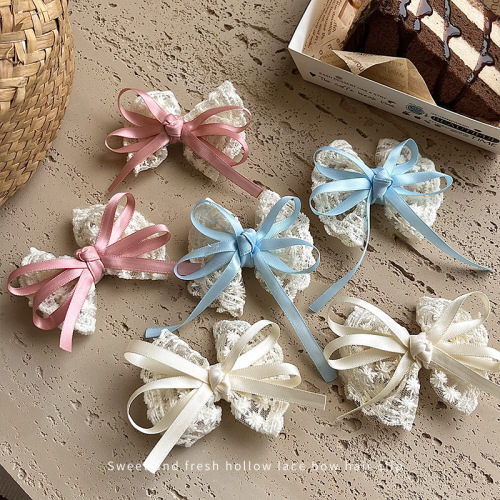 Lace Bowknot Elegance Ruffles Butterfly Hairpin Lolita Girl Heart Bangs Side Hair Clip Headpiece Women