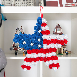 Cross-border New Product American Five-pointed Star Patriotic Door Hanging Simulated Multi-color Flower Garland Festive Courtyard Party Pendant