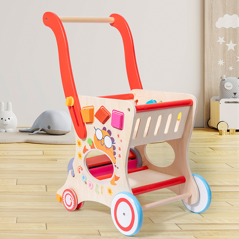 厂家直销批发儿童益智早教木制组装形状配对多功能学步手推车玩具