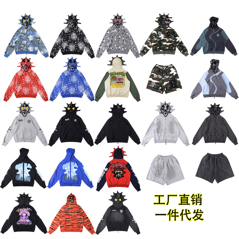 Foreign Trade Wholesale Glo Gang Cross-Border Trendy Brand Hooded Zipper Embroidered Logo Unisex Hoodie
