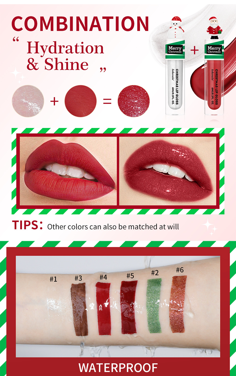 Lakerain Christmas Lip Gloss Set 6-piece Liquid Lipstick Lip gloss and Lip gloss set undefined