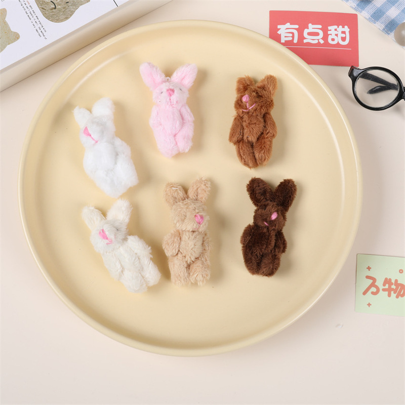 卡通毛绒迷你关节兔玩偶diy发饰材料少女胸针饰品娃娃服装辅料配|undefined