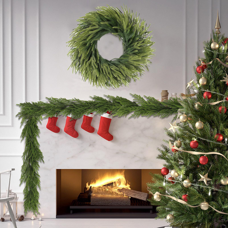 Amazon 22インチ 人工クリスマスノーフォーク松ガーランド PE ソフトゴム感触松葉とヒノキ籐クリスマス装飾|undefined