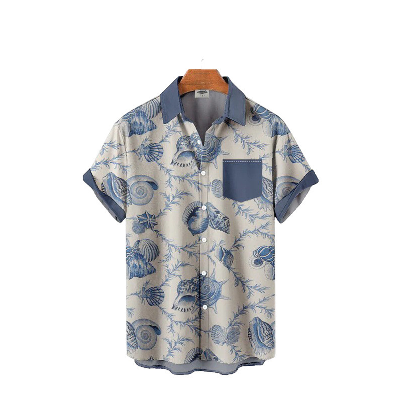 Estación independiente transfronteriza verano nueva camisa impresa digital para hombres tendencia de moda top hawaiano de solapa de manga corta