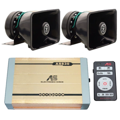 Car-mounted wireless remote control alarm, MP3 voice amplifier, car siren with high-pitched sound, AS830F+100C speaker