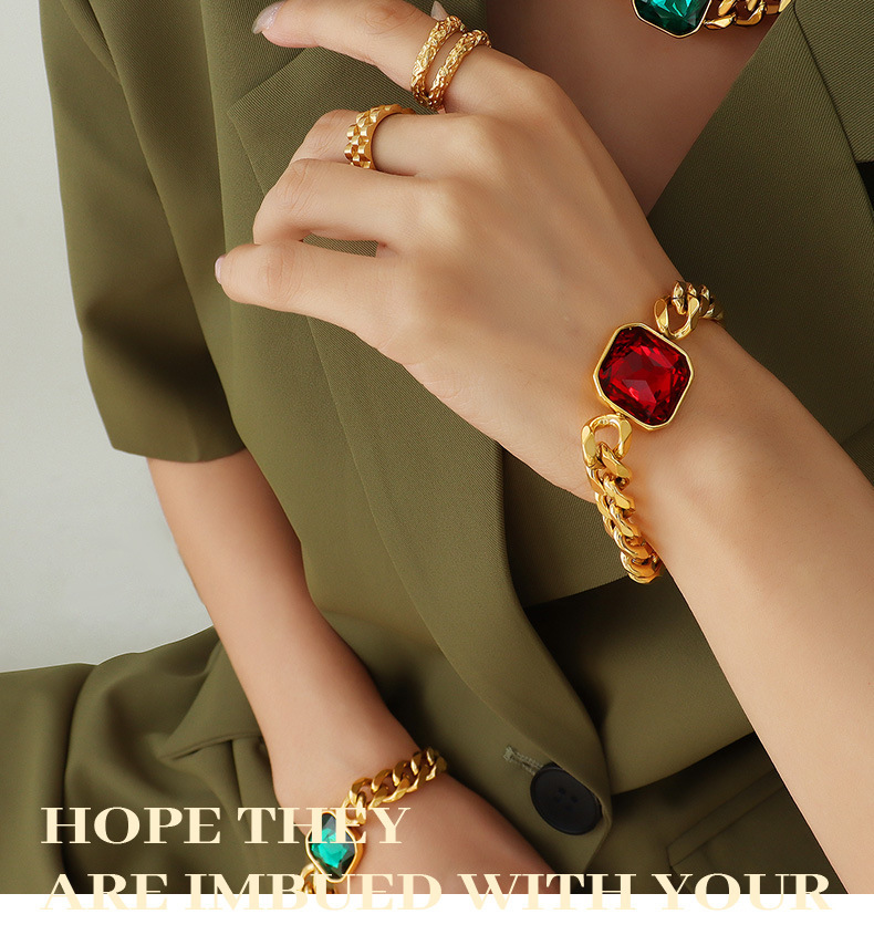 Fashion Geometric Titanium Steel Zircon Bracelets Necklace 1 Piece