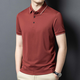 Brand Men's Short-sleeved T-shirt 2025 Summer New Middle-aged Casual Mulberry Silk Lel Polo Shirt Loose Top