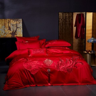 160S Long-Staple Cotton Jacquard Embroidered Wedding Bedding Four-Piece Set, Six-Piece Set, Wedding Ten-Piece Set, Dragon and Phoenix See You