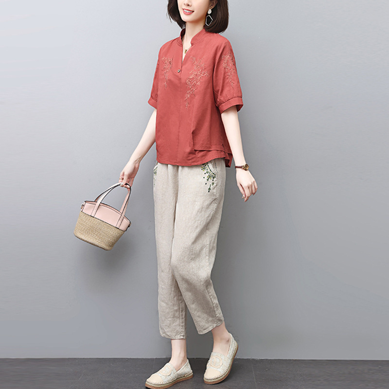 Casual Fashion Cotton Linen suit Women's 2025 Summer New Elegant Loose High-end Ramie Top Linen Two-piece Set