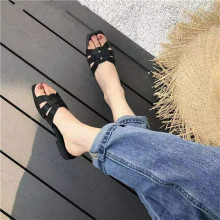 大码外贸女鞋低跟Women slippers欧美平底沙滩一字拖鞋现货高跟
