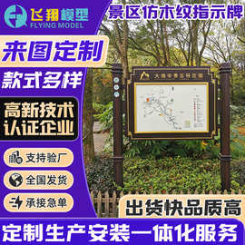 景区仿木纹指示牌公园景区景点导览图牌不锈钢立式示牌宣传栏