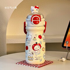 女の子の見栄えの良いポータブルダブルドリンク魔法瓶カップ 316 ステンレス鋼学生大容量ニッチ漫画ストローカップ