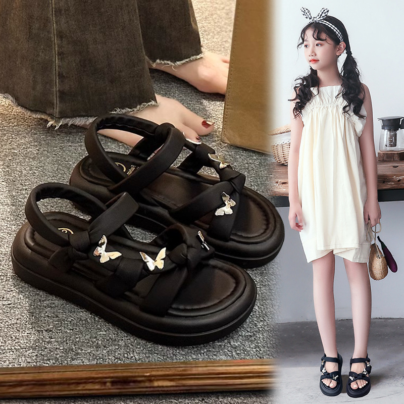 Zapatos de playa de moda para niñas versátiles verano 2026 nuevos niños huecos zapatos de princesa mariposa zapatos romanos image 3