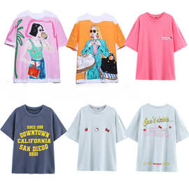 夏季新品欧美跨境女装街头时尚百搭女孩印花气质短袖T恤批发